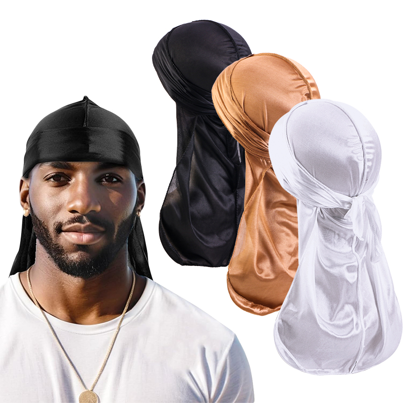 Street Fashion Hats - 3PCS/LOT Long Durag Silk Satin Bandanas