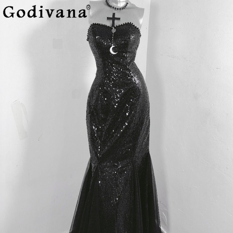 Japanese Street Fashion Female - Original Gothic Sequin Floor Length Dress
