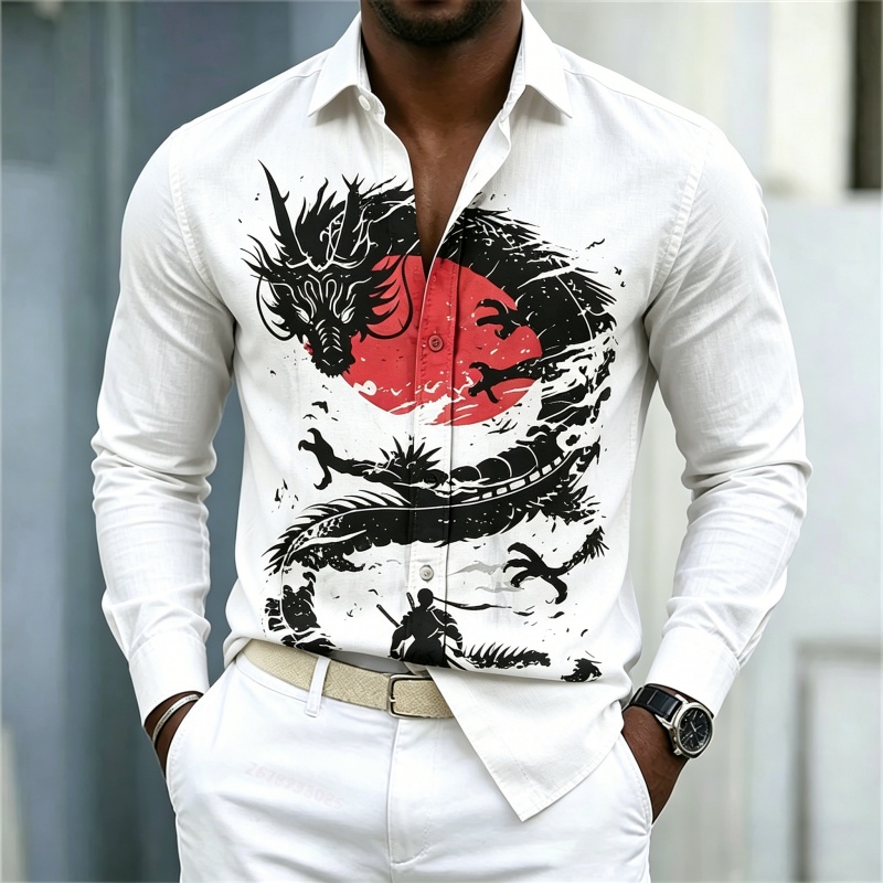 2026 New Men's Shirt White Bla - Street Fashion Us 评论和价格
