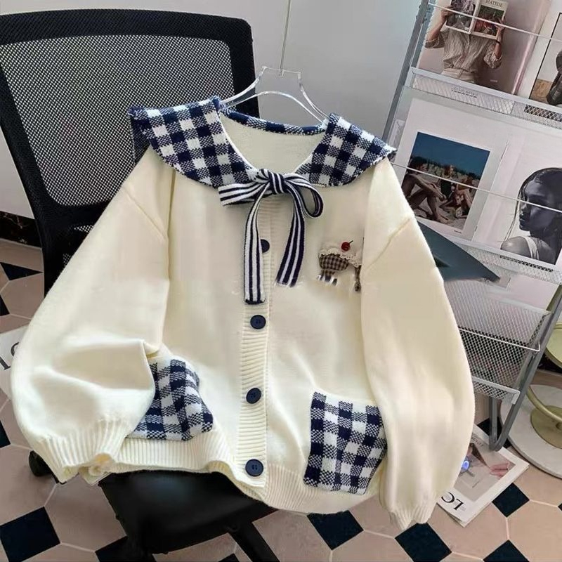 Retro Sweet Knitted Outerwear  - Japanese Street Fashion Female 评论和价格