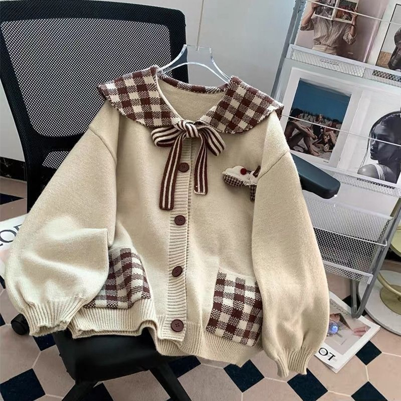 Retro Sweet Knitted Outerwear  - Japanese Street Fashion Female 评论和价格